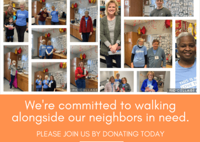 Pictures of various volunteers. Text says: We're committed to walking alongside our neightbors in need. Please join us by donating today at waypoint.care